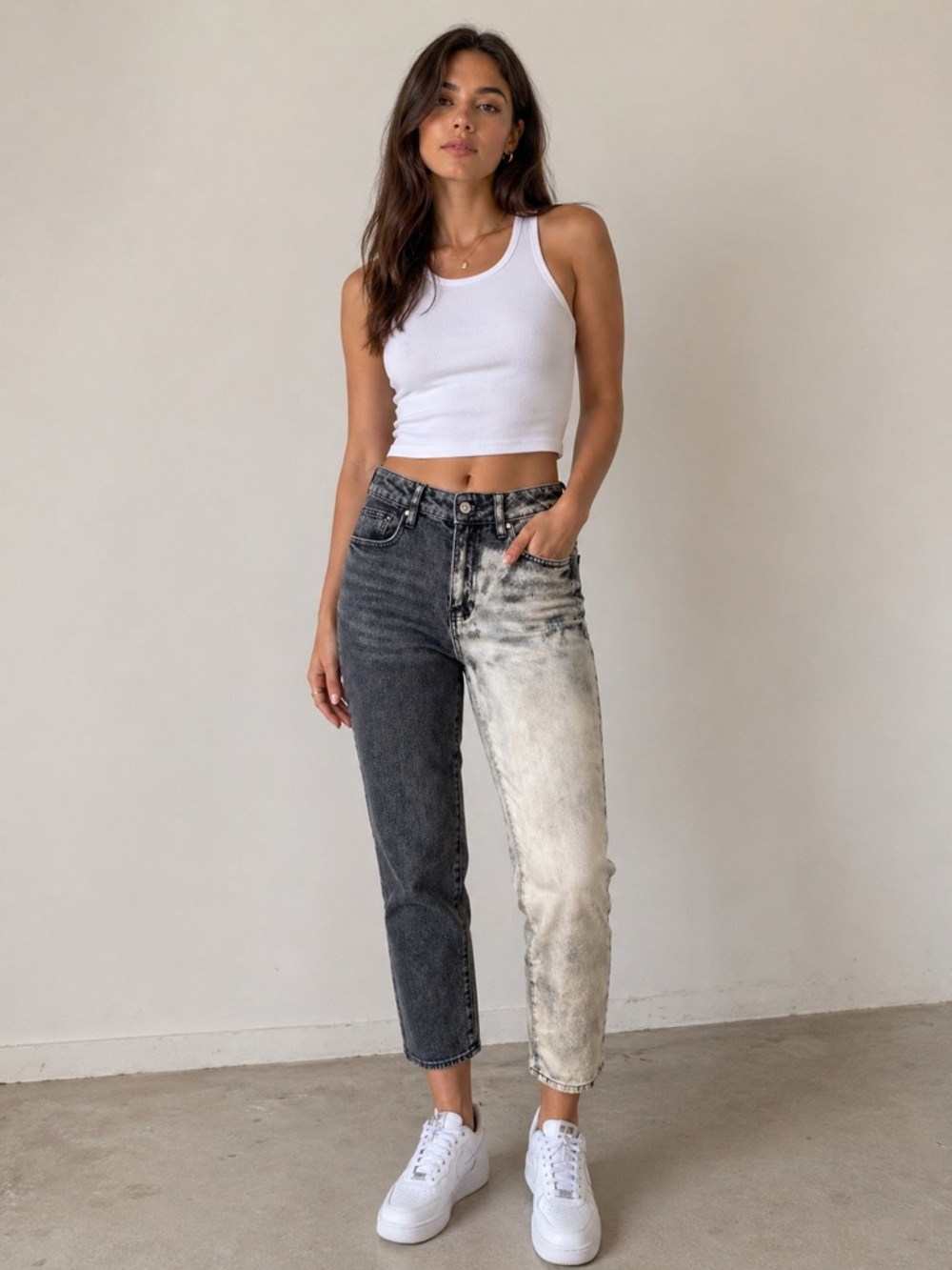 NEW PacSun Two-Tone High Rise Straight Leg Mom Jeans Denim Gray Blue Women 24